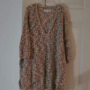 Multicolor Knit V-Neck Short Sleeve Sweater